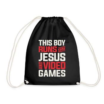 Faith and Fun - This Boy Runs on Jesus & Video Gam - Drawstring Bag - black - Front