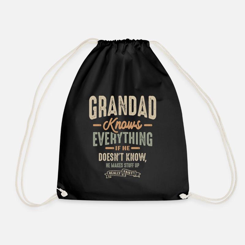 Grandad Knows Everything Funny Grandpa - Drawstring Bag - black