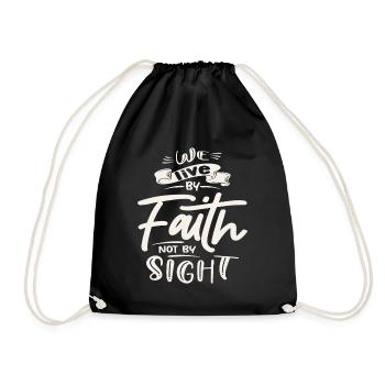 Live by Faith Inspirational Christian Quote - Drawstring Bag - black - Front