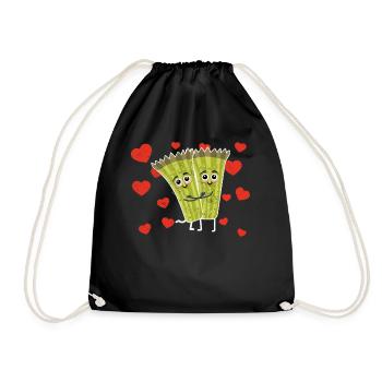 Cute Asparagus Couple Hugging Asparagus Lovers - Drawstring Bag - black - Front