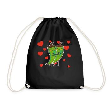 Cute Green Chili Couple Hugging Chili Lovers - Turnbeutel - Schwarz - Vorne