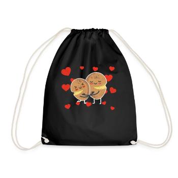 Cute Potato Couple Hugging Potato Fruit Lovers - Drawstring Bag - black - Front