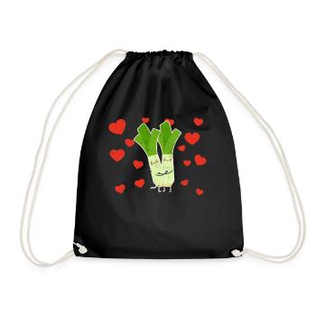 Cute Spring Onion Couple Hugging Spring Onion Love - Drawstring Bag - black - Front