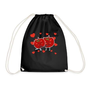 Cute Tomato Couple Hugging Tomato Fruit Lovers - Drawstring Bag - black - Front
