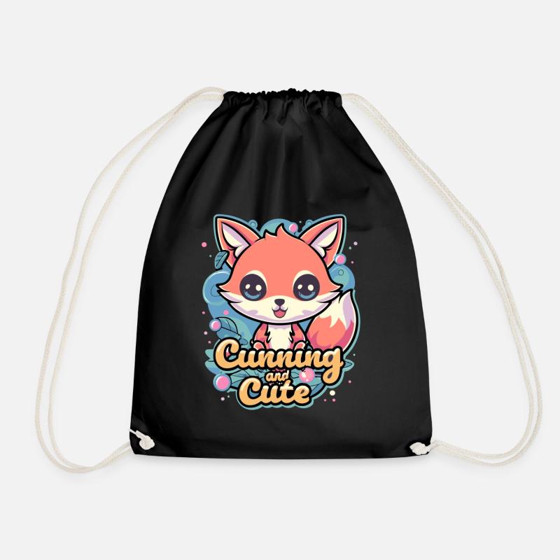 Schlau und niedlich - Kawaii Fox - Turnbeutel - Schwarz