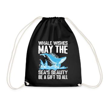 Whale wishes may the sea's beauty be a gift to all - Drawstring Bag - black - Front