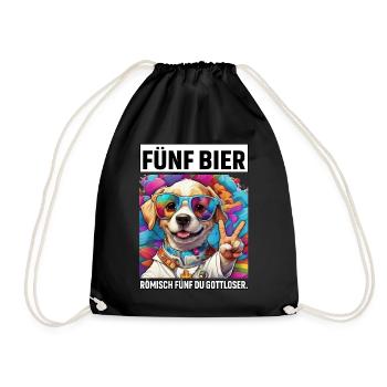 Funny Dog Five Beer Roman Five You Godless - Drawstring Bag - black - Front