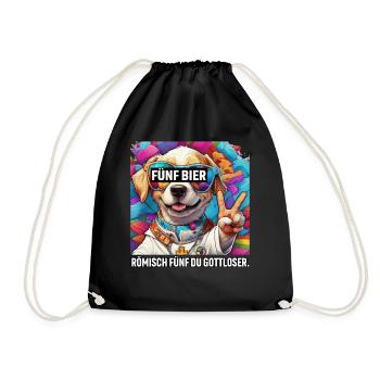 Five Beers Roman Five You Godless Merry Dog - Drawstring Bag - black - Front