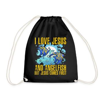 I love Jesus and Angelfish but Jesus comes first - Drawstring Bag - black - Front