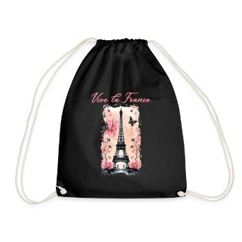 Vive la France-Eiffel Tower-Paris - Drawstring Bag - black - Front