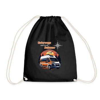 Camping, campervan, campervan, saying-on the road ... - Drawstring Bag - black - Front