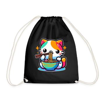 Japanese Anime Manga Cat Ramen for Cat Lovers - Drawstring Bag - black - Front