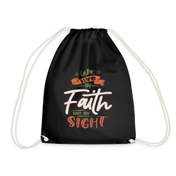 Live by Faith Inspirational Christian Quote - Drawstring Bag - black - Front