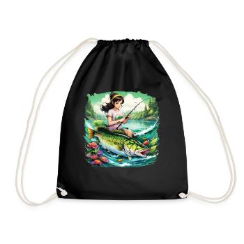 Bass Fish Girl - Drawstring Bag - black - Front