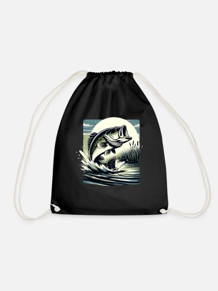 Bass Fish - Drawstring Bag - black