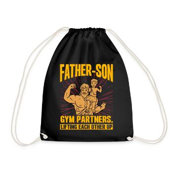 Father Son Gym Partners lifting each other up - Drawstring Bag - black - Front