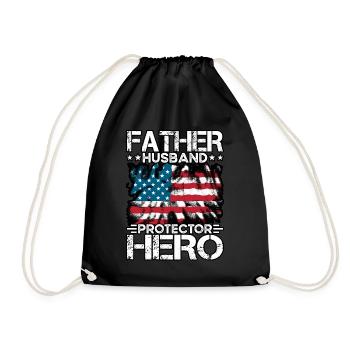 Father Husband Protector Hero - Drawstring Bag - black - Front