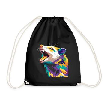 Funny Possum Opossum Howling Pop Art Style - Drawstring Bag - black - Front