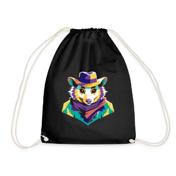 Cowboy Possum Opossum Pop Art Style - Drawstring Bag - black - Front