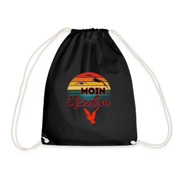 Moin Usedom mit Möwe im Retro Style-Insel Usedom - Turnbeutel - Schwarz - Vorne