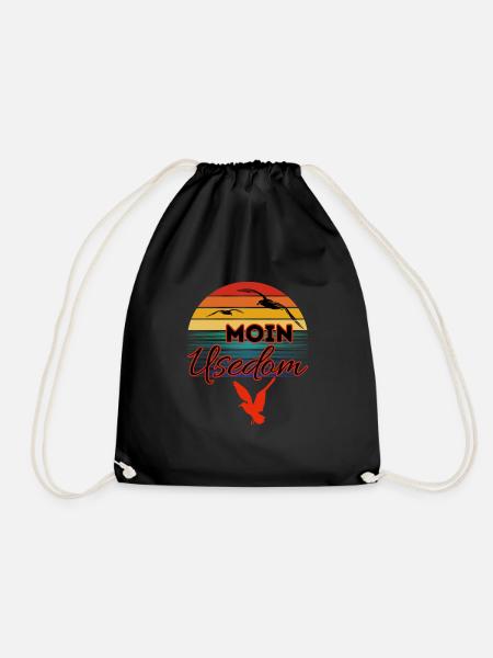 Moin Usedom mit Möwe im Retro Style-Insel Usedom - Turnbeutel - Schwarz