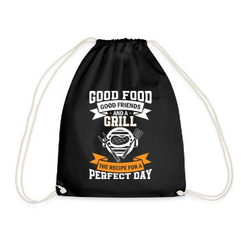 Gutes Essen, gute Freunde und ein Grill - Das Rezept - Turnbeutel - Schwarz - Vorne