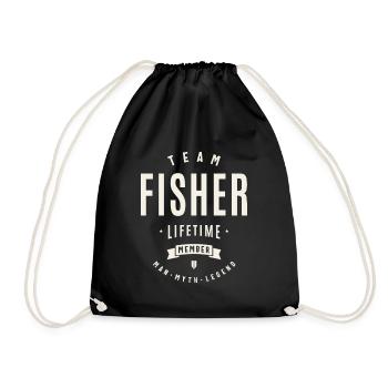 Team Fisher Lebenslanges Mitglied Lustiger Name Fisher - Turnbeutel - Schwarz - Vorne
