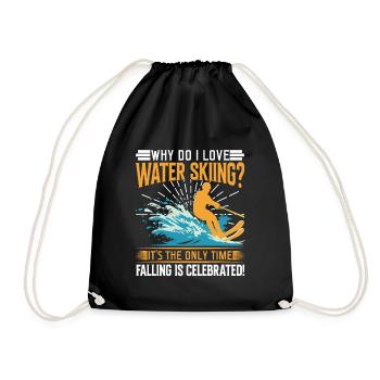 Why do I love water skiing? It’s the only time fal - Drawstring Bag - black - Front
