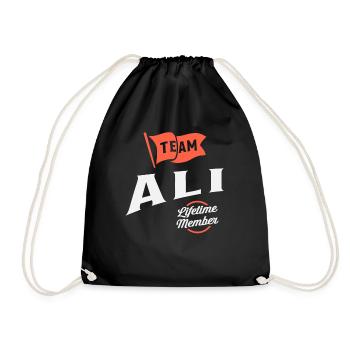 Team Ali Lifetime Member Personalized Name Ali - Drawstring Bag - black - Front