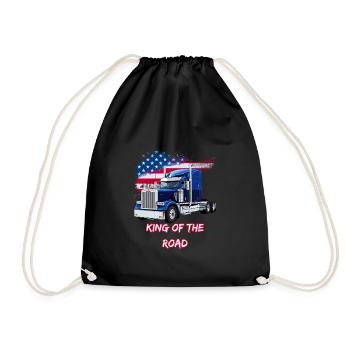 US LKW Amerika mit Flagge -King of the road - Turnbeutel - Schwarz - Vorne