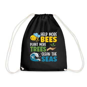 Help more Bees plant more trees clean the seas - Drawstring Bag - black - Front