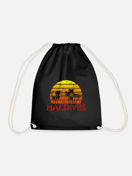 Malediven Palmen Sonnenuntergang Urlaub Retro - Turnbeutel - Schwarz