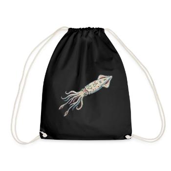 Bestickter Tintenfisch – Meeresmotiv (gedruckt) - Turnbeutel - Schwarz - Vorne