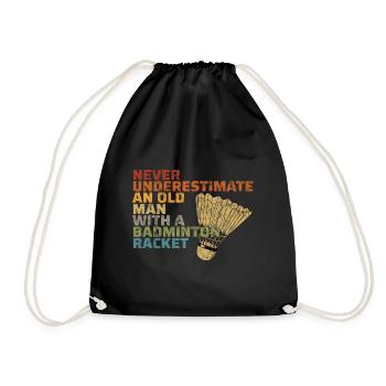 Badminton Federball Geschenk Alt Mann Schläger - Turnbeutel - Schwarz - Vorne
