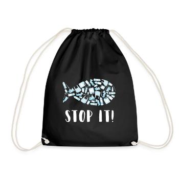 Plastic flood ocean sea animals environment upcycling - Drawstring Bag - black - Front