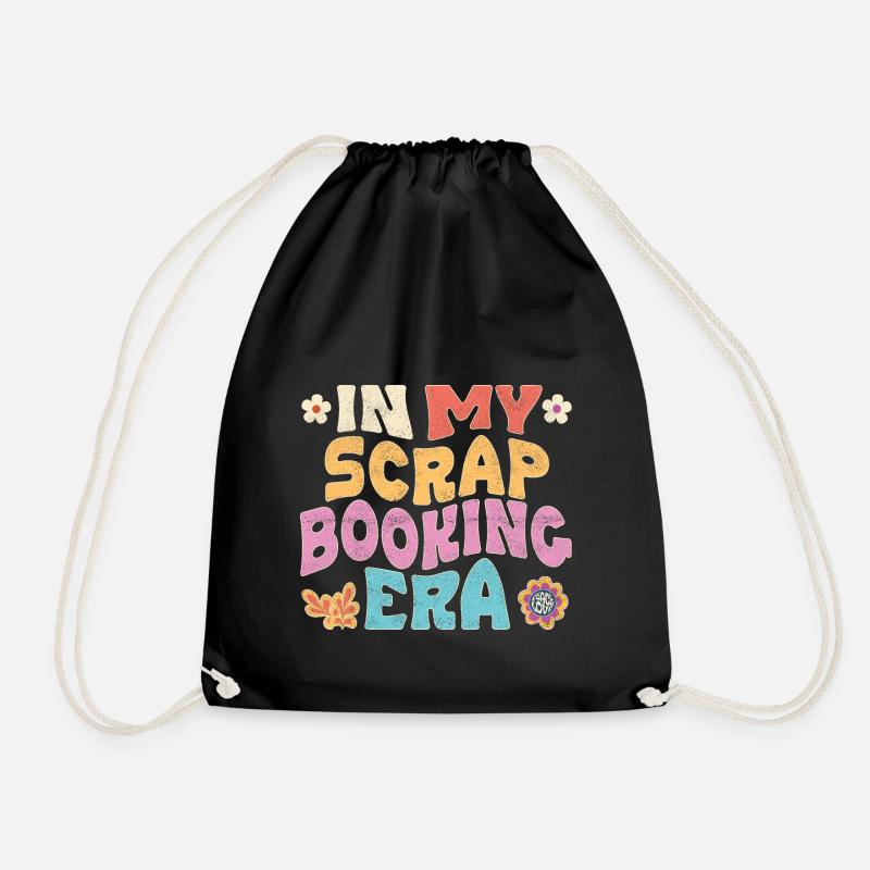 in my scrap booking era - Drawstring Bag - black