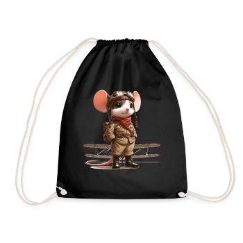 Cute Mouse Pilot - Drawstring Bag - black - Front