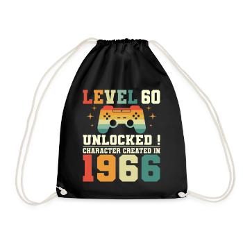 Humor Geek Level 60 Year Old Gamer Birthday 1966 - Drawstring Bag - black - Front