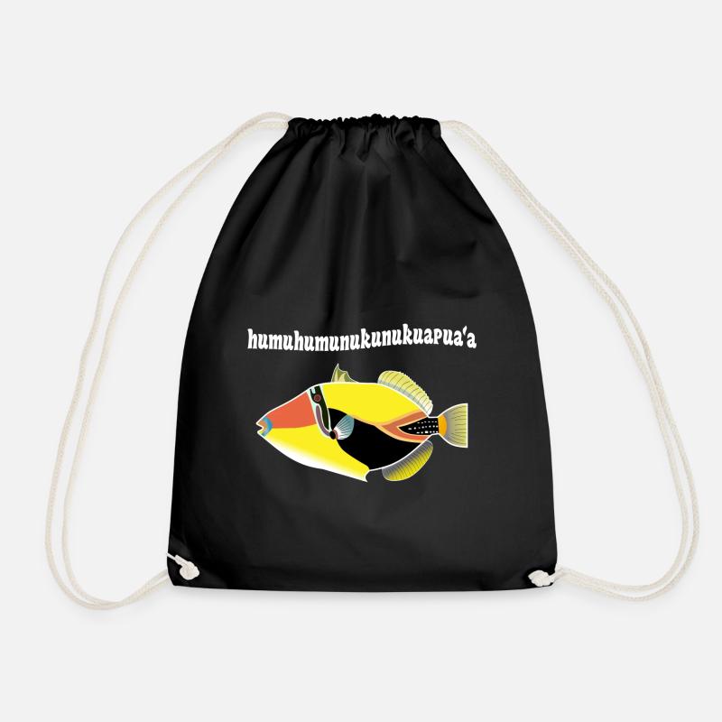 Hawaii fish triggerfish gift idea - Drawstring Bag - black