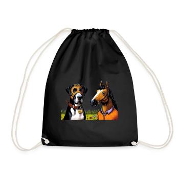 Companionable Dog & Horse Duo - Drawstring Bag - black - Front