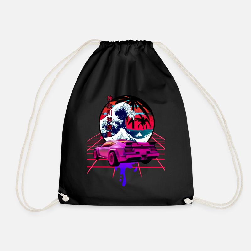 große Welle vor kanagawa retro wave sunset - Turnbeutel - Schwarz