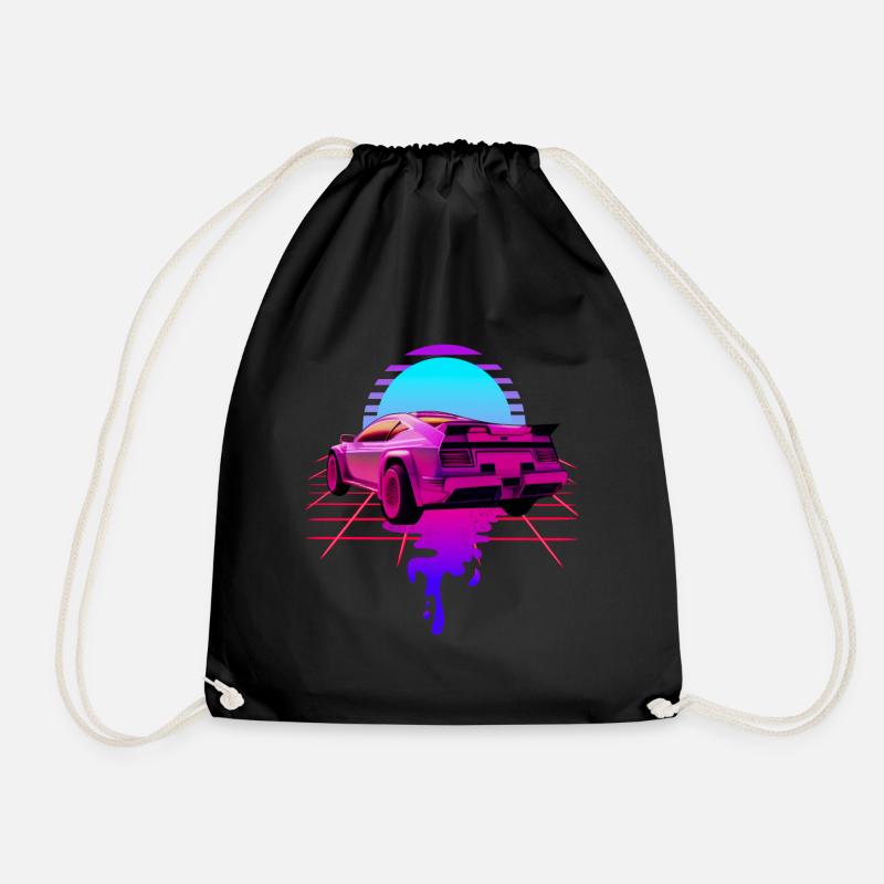 Retro Wave Sport Car Sunset - Turnbeutel - Schwarz