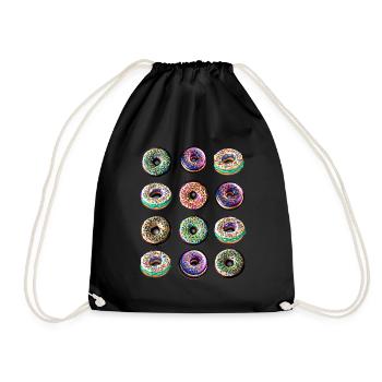 Donuts zwölf bunte bunt - Turnbeutel - Schwarz - Vorne
