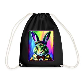 Cool colorful rabbit in steampunk style - Drawstring Bag - black - Front