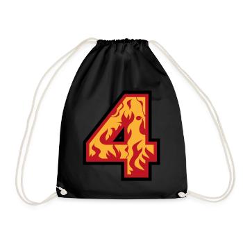Nummer vier mit Flammen - Zahl 4 mit Feuer 🔥 - Turnbeutel - Schwarz - Vorne