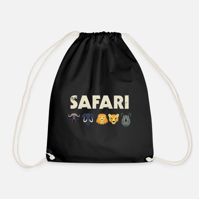 Safari Africa Wildlife Big Five Gift - Drawstring Bag - black