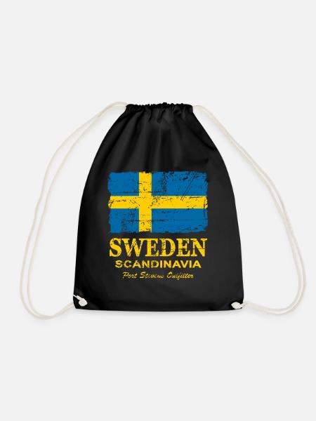 Schweden - Sweden - Vintage Look - Turnbeutel - Schwarz