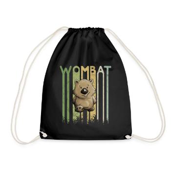 Funky retro wombat lettering cartoon marsupial - Drawstring Bag - black - Front