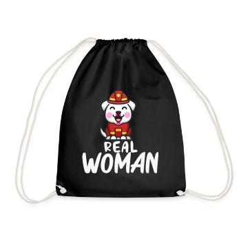 Real Woman Firefighter Fire Rescuer Volunteer - Drawstring Bag - black - Front