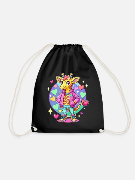 Giraffe Parade: Cool Giraffe - Drawstring Bag - black